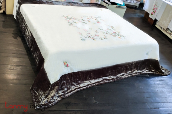 Silk & Velvet blanket King size (Peach blossom embroidery)